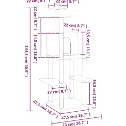MAISON EXCLUSIVE - Arbre à chat avec griffoirs en sisal gris foncé 144,5 cm