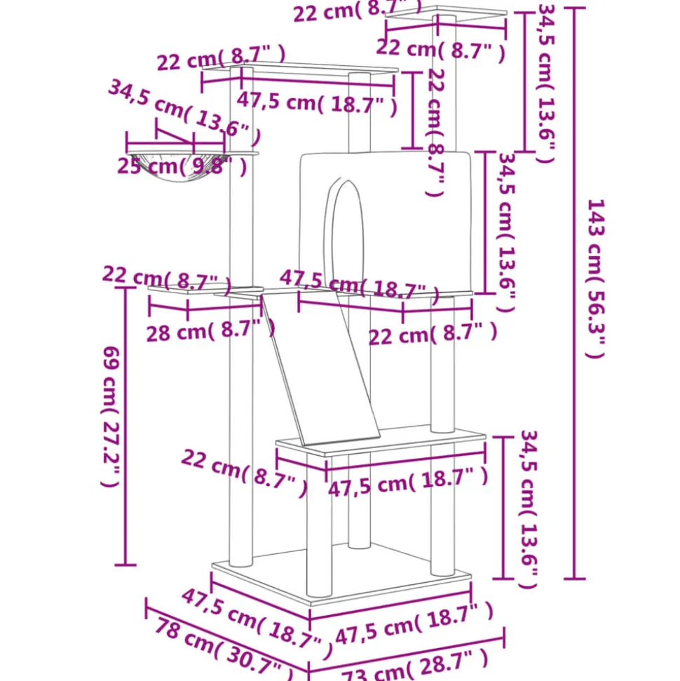 MAISON EXCLUSIVE - Arbre à chat avec griffoirs en sisal gris foncé 143 cm