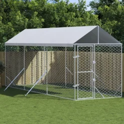 MAISON EXCLUSIVE - Chenil d'extérieur pour chiens avec toit argenté 2x6x2,5 m