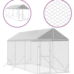 MAISON EXCLUSIVE - Chenil d'extérieur pour chiens avec toit argenté 2x6x2,5 m
