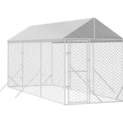 MAISON EXCLUSIVE - Chenil d'extérieur pour chiens avec toit argenté 2x6x2,5 m
