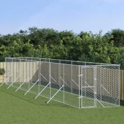 MAISON EXCLUSIVE - Chenil d'extérieur pour chiens argenté 2x14x2 m acier galvanisé