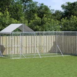 MAISON EXCLUSIVE - Chenil d'extérieur pour chiens avec toit argenté 6x2x2,5 m