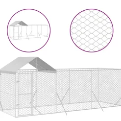 MAISON EXCLUSIVE - Chenil d'extérieur pour chiens avec toit argenté 6x2x2,5 m