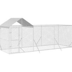 MAISON EXCLUSIVE - Chenil d'extérieur pour chiens avec toit argenté 6x2x2,5 m
