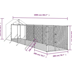 MAISON EXCLUSIVE - Chenil d'extérieur pour chiens avec toit argenté 2x10x2,5 m