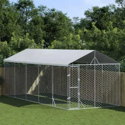 MAISON EXCLUSIVE - Chenil d'extérieur pour chiens avec toit argenté 3x7,5x2,5 m