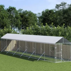 MAISON EXCLUSIVE - Chenil d'extérieur pour chiens avec toit argenté 2x14x2,5 m