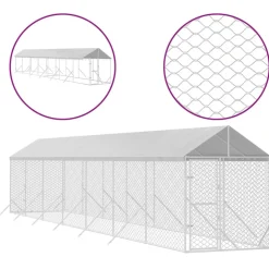 MAISON EXCLUSIVE - Chenil d'extérieur pour chiens avec toit argenté 2x14x2,5 m