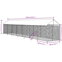 MAISON EXCLUSIVE - Chenil d'extérieur pour chiens avec toit argenté 2x14x2,5 m