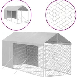 MAISON EXCLUSIVE - Chenil d'extérieur pour chiens avec toit argenté 2x6x2,5 m