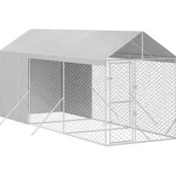 MAISON EXCLUSIVE - Chenil d'extérieur pour chiens avec toit argenté 2x6x2,5 m