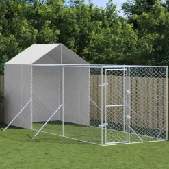 MAISON EXCLUSIVE - Chenil d'extérieur pour chiens avec toit argenté 2x6x2,5 m
