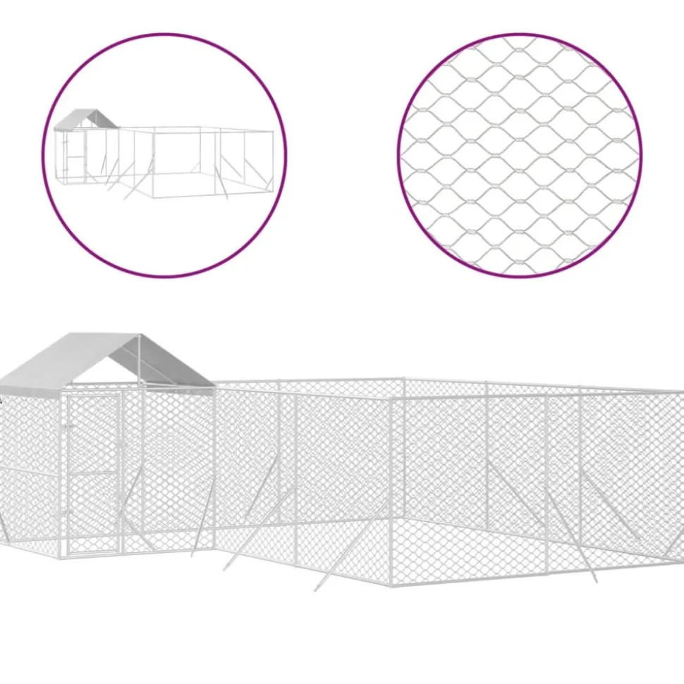 MAISON EXCLUSIVE - Chenil d'extérieur pour chiens avec toit argenté 6x6x2,5 m