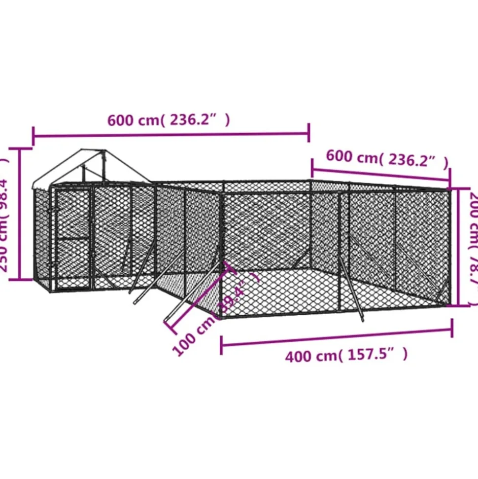 MAISON EXCLUSIVE - Chenil d'extérieur pour chiens avec toit argenté 6x6x2,5 m