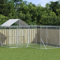 MAISON EXCLUSIVE - Chenil d'extérieur pour chiens avec toit argenté 4x4x2,5 m