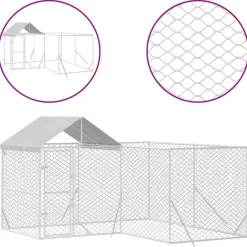 MAISON EXCLUSIVE - Chenil d'extérieur pour chiens avec toit argenté 4x4x2,5 m