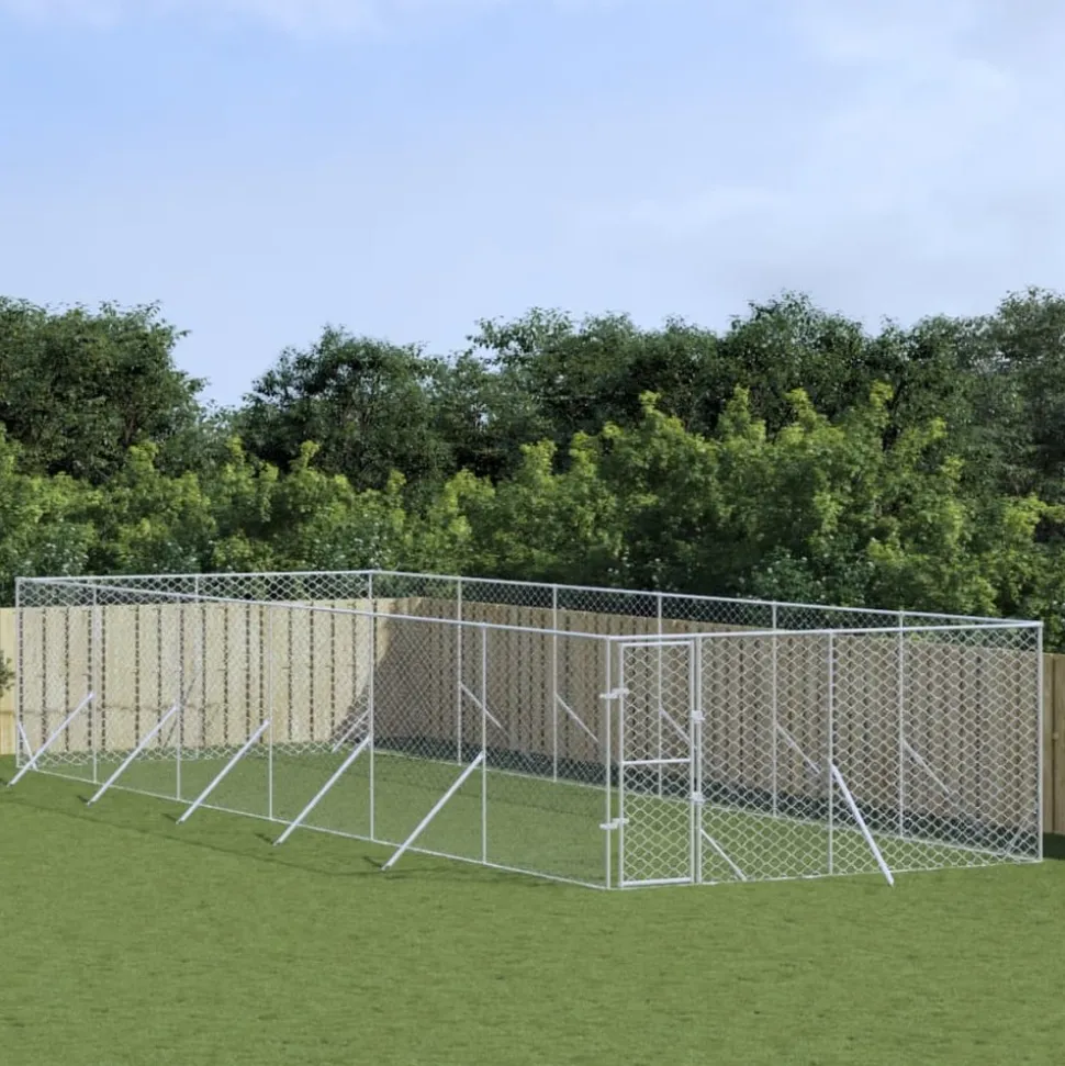 MAISON EXCLUSIVE - Chenil d'extérieur pour chiens argenté 4x12x2 m acier galvanisé