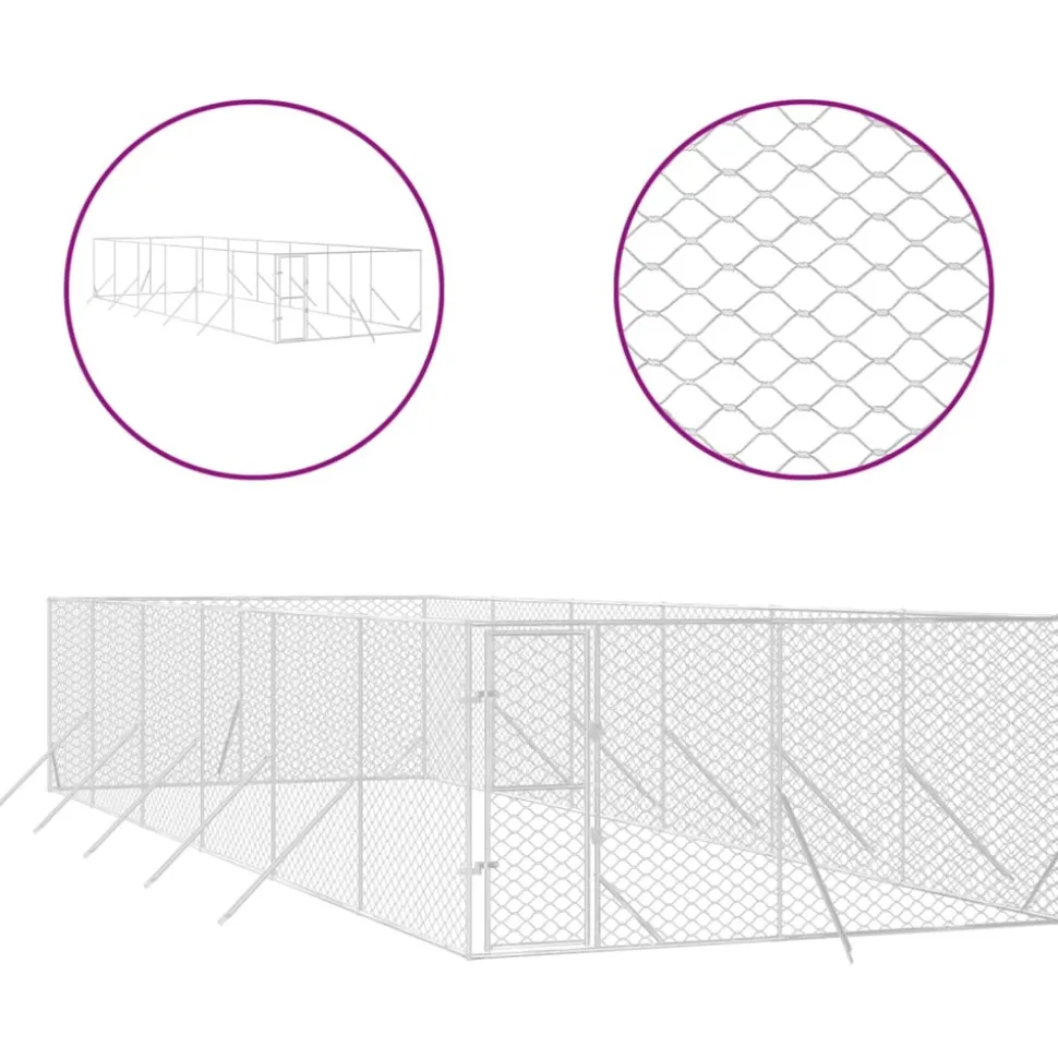 MAISON EXCLUSIVE - Chenil d'extérieur pour chiens argenté 4x12x2 m acier galvanisé