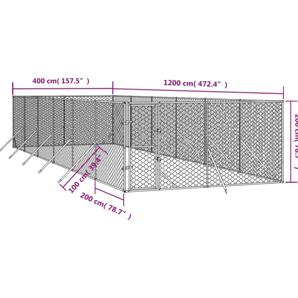 MAISON EXCLUSIVE - Chenil d'extérieur pour chiens argenté 4x12x2 m acier galvanisé