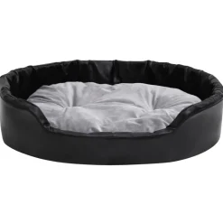 MAISON EXCLUSIVE - Lit chiens noir et gris 90x79x20 cm peluche et similicuir