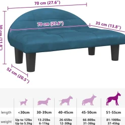 MAISON EXCLUSIVE - Lit pour chien bleu 70x52x30 cm velours