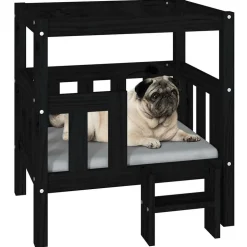 MAISON EXCLUSIVE - Lit pour chien noir 65,5x50,5x70 cm bois de pin solide
