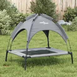 MAISON EXCLUSIVE - Lit pour chien avec auvent anthracite tissu oxford et acier