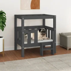 MAISON EXCLUSIVE - Lit pour chien gris 65,5x50,5x70 cm bois de pin solide