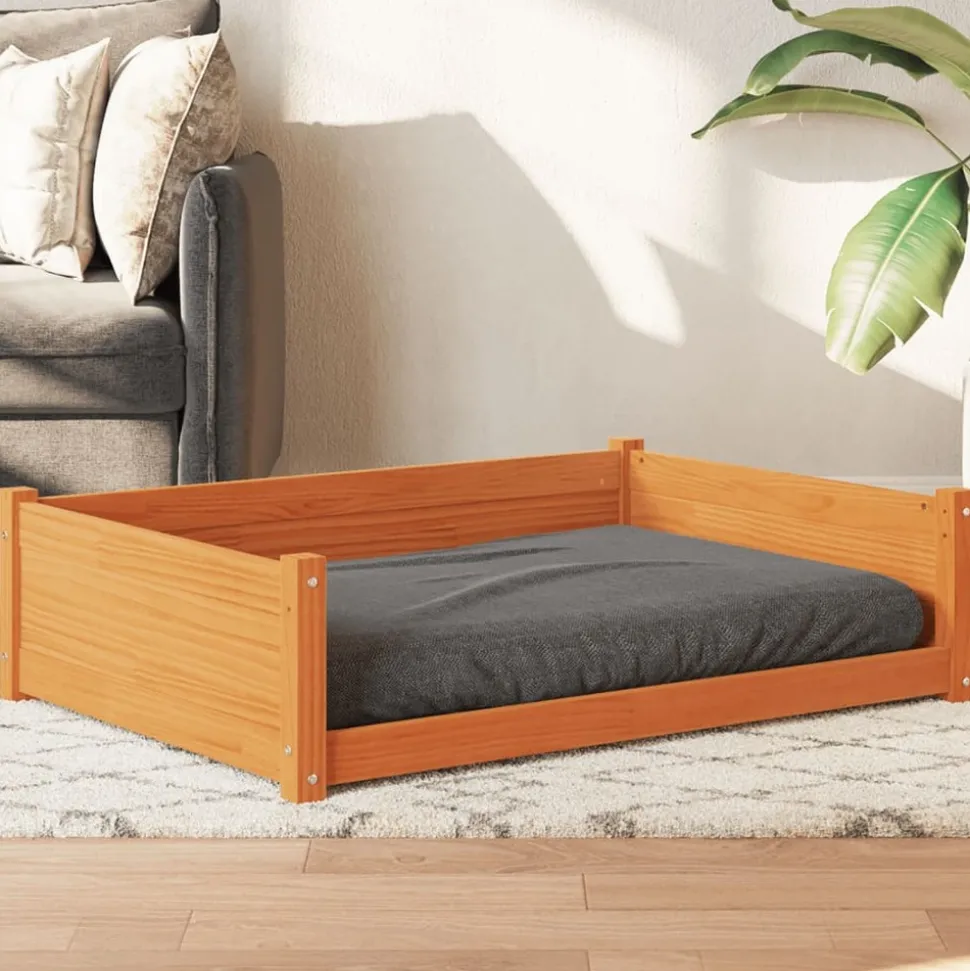 MAISON EXCLUSIVE - Lit pour chien cire marron 105,5x75,5x28 cm bois de pin massif