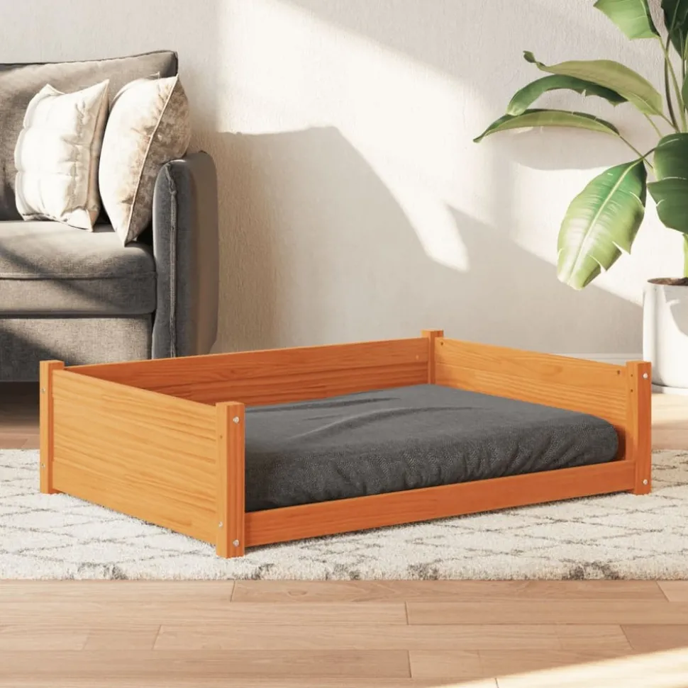 MAISON EXCLUSIVE - Lit pour chien cire marron 105,5x75,5x28 cm bois de pin massif