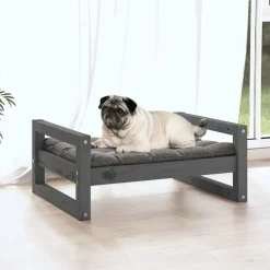MAISON EXCLUSIVE - Lit pour chien gris 65,5x50,5x28 cm bois de pin solide