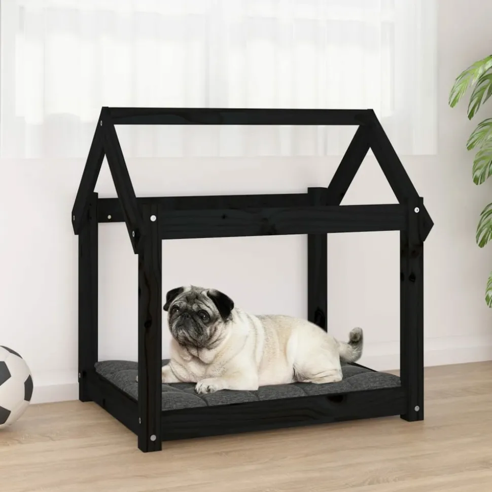 MAISON EXCLUSIVE - Lit pour chien noir 71x55x70 cm bois de pin solide
