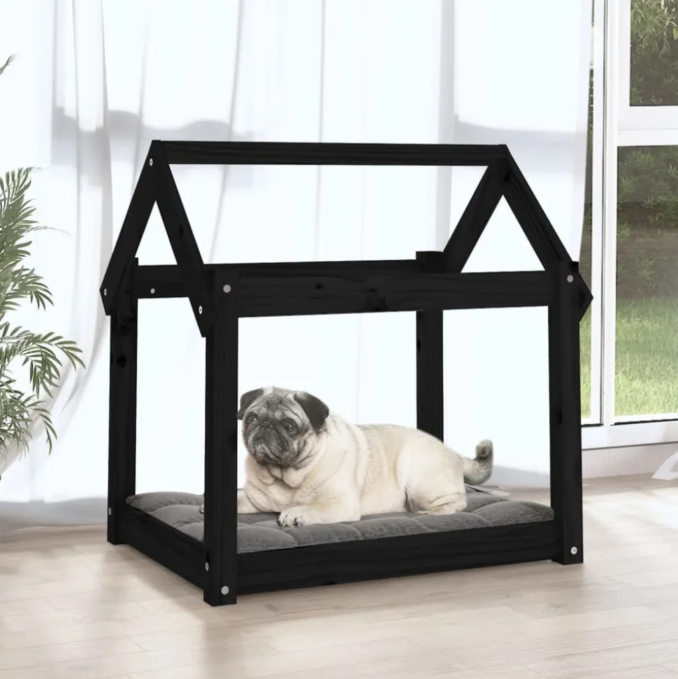MAISON EXCLUSIVE - Lit pour chien noir 71x55x70 cm bois de pin solide