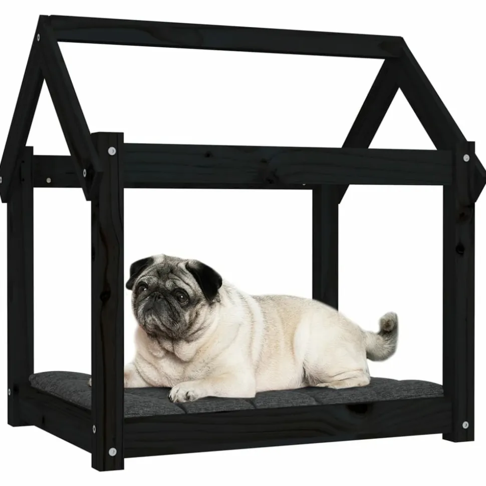 MAISON EXCLUSIVE - Lit pour chien noir 71x55x70 cm bois de pin solide