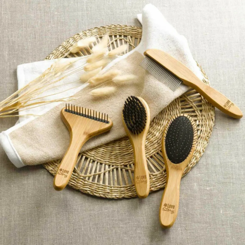 PARIS PRIX - Brosse de toilettage bambou "poils doux" 22cm naturel