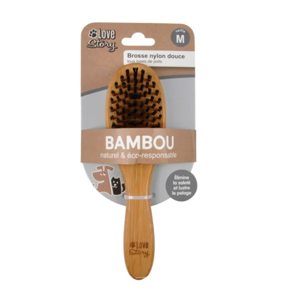 PARIS PRIX - Brosse de toilettage bambou "poils doux" 22cm naturel