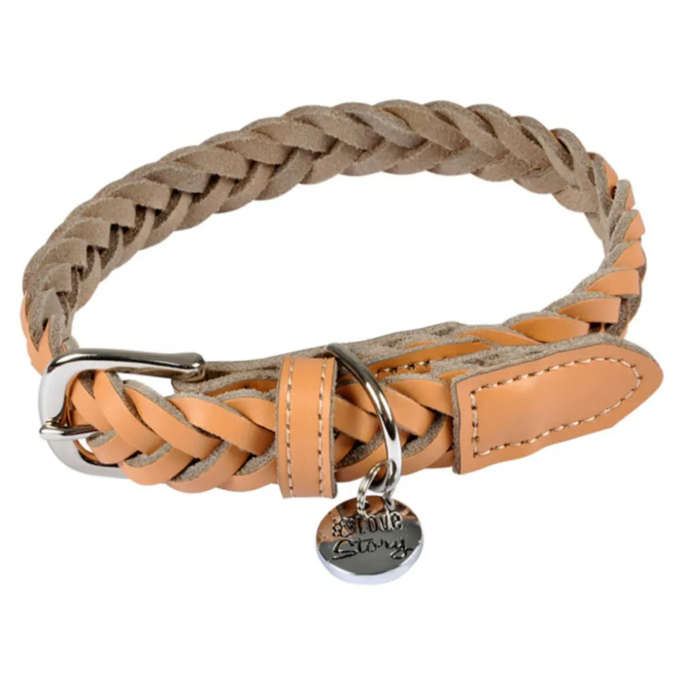 PARIS PRIX - Collier pour chien réglable "tressé" 30-45cm naturel