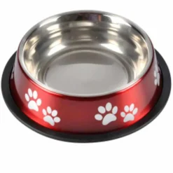 PARIS PRIX - Gamelle antidérapante chien & chat "pattes" 21cm rouge