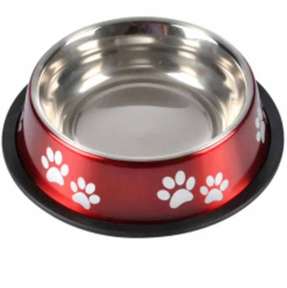 PARIS PRIX - Gamelle antidérapante chien & chat "pattes" 21cm rouge