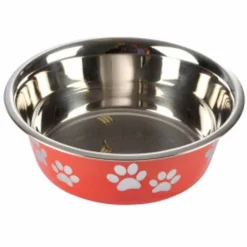 PARIS PRIX - Gamelle pour chien & chat "motifs pattes" 21cm rouge