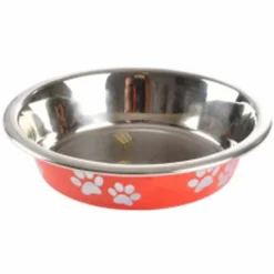 PARIS PRIX - Gamelle pour chien & chat "motifs pattes" 12cm rouge