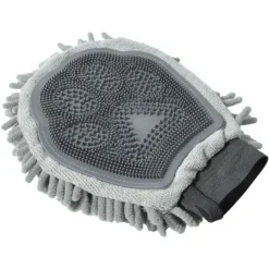 PARIS PRIX - Gant de toilettage en microfibre "2 en 1" 25cm gris