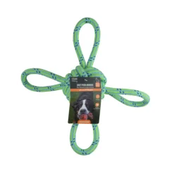 PARIS PRIX - Jouet pour chien "corde nœud 4 poignées" 35cm vert