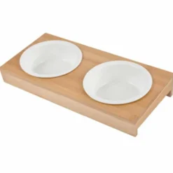 PARIS PRIX - Lot de 2 gamelles chien & chat "bambou" 29cm blanc