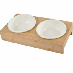 PARIS PRIX - Lot de 2 gamelles chien & chat "bambou" 37cm blanc