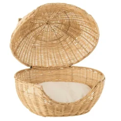 PARIS PRIX - Panier pour chat en rotin "coussin" 60cm beige