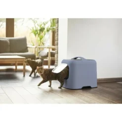 ROTHO - - maison toilette pour chat 51 x 39 x 40 cm - bac a litiere - bleu horizon