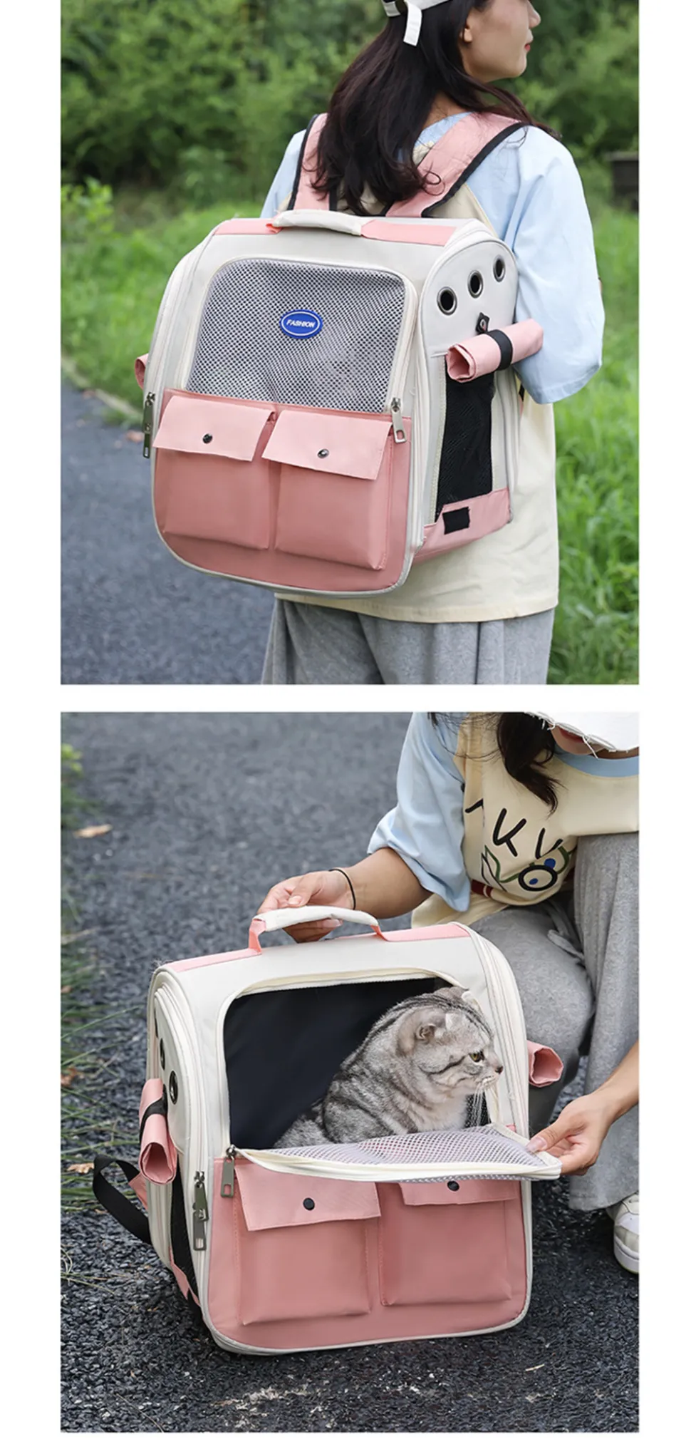 Sac à dos pour chat mcboson rose, anti-griffes pratique, bonne ventilation