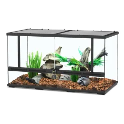 TERRATLANTIS - Terrarium pour reptiles/amphibiens en plastique/verre noir - L.88 cm